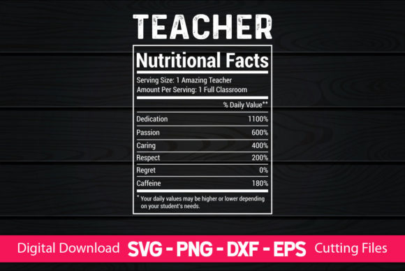 Funny Teacher Nutrition Facts Graphics for Crafts